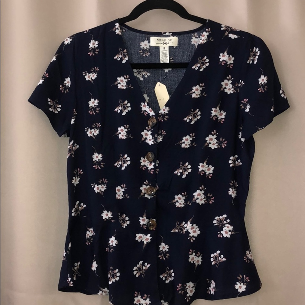 Blue flower print blouse